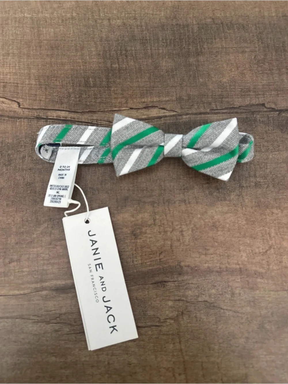 Janie and Jack Gray, Green & White Striped Bow Tie